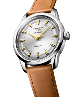 Unisex Swiss Automatic Conquest Heritage Brown Leather Strap Watch 38mm