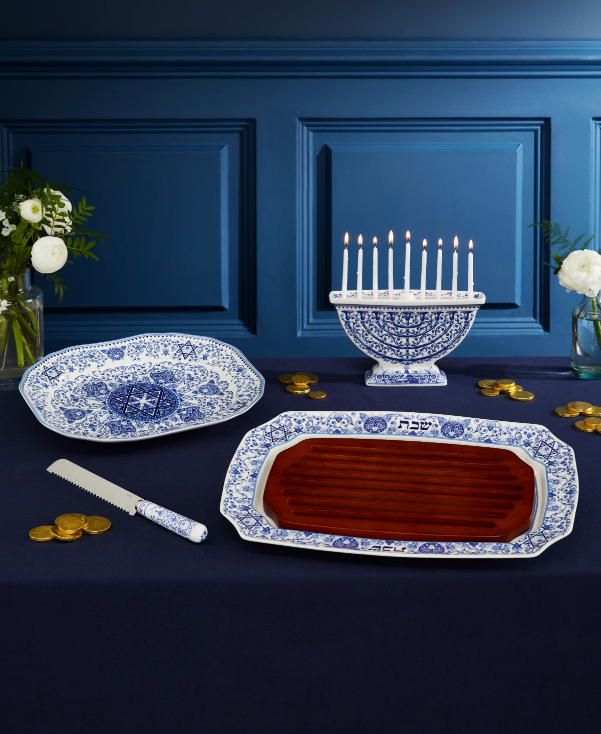 Spode Hanukkah Oval Platter - Blue And White