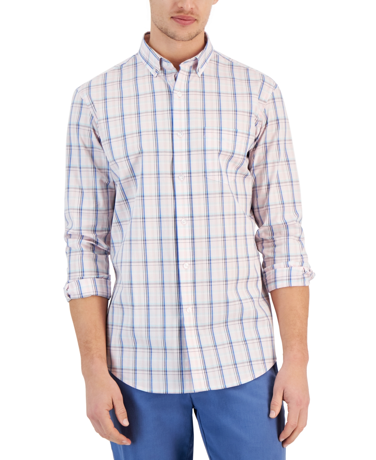 Shop Club Room Men's Quincy Plaid Button-down Poplin Shirt, Created For Macy's In Rose Shadow