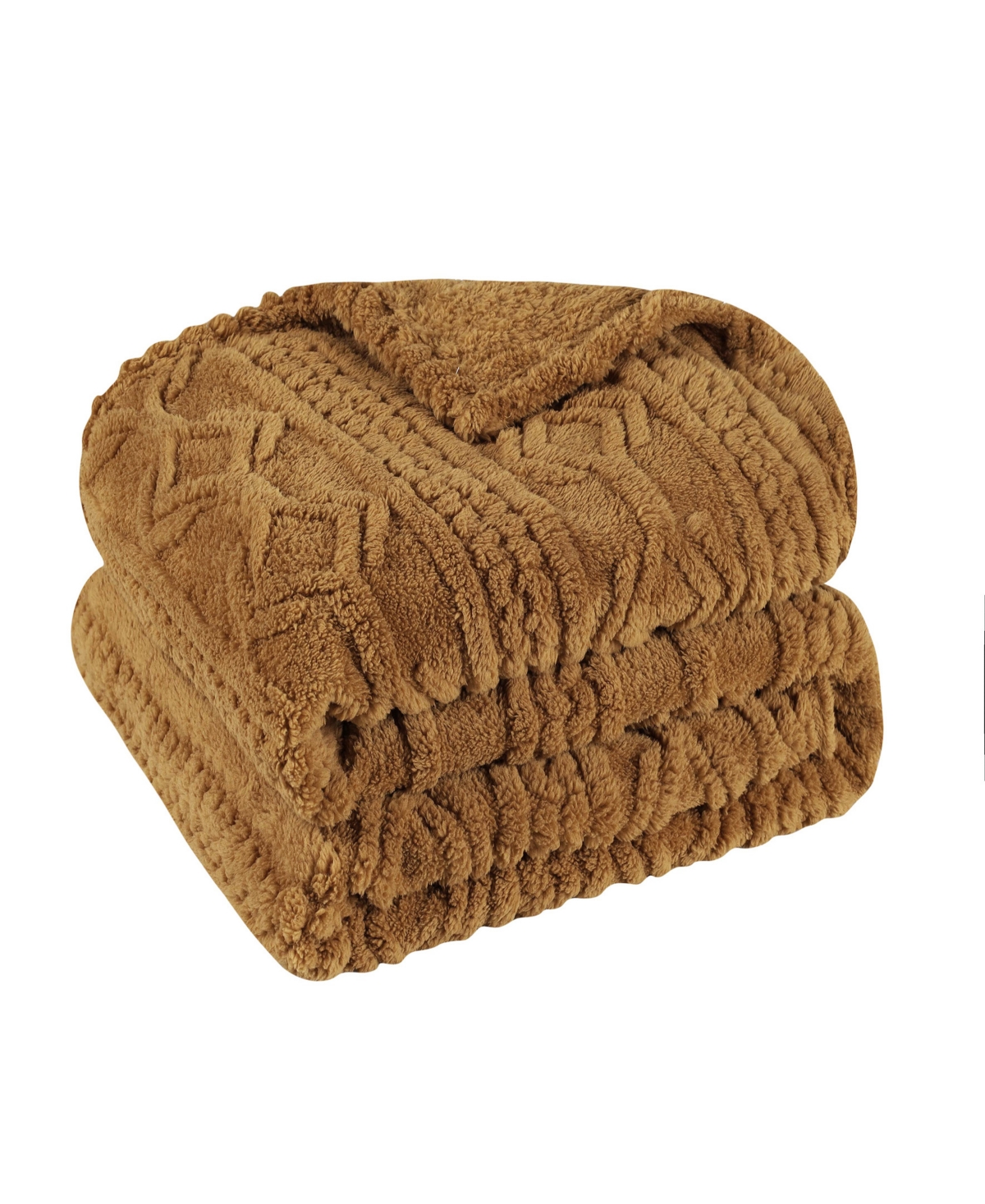 Superior Boho Knit Jacquard Fleece Plush Fluffy Blanket, Full/queen In Camel