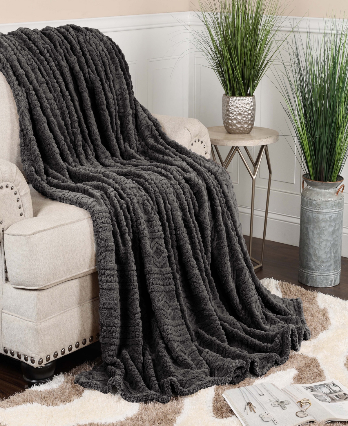 Superior Boho Knit Jacquard Fleece Plush Fluffy Blanket