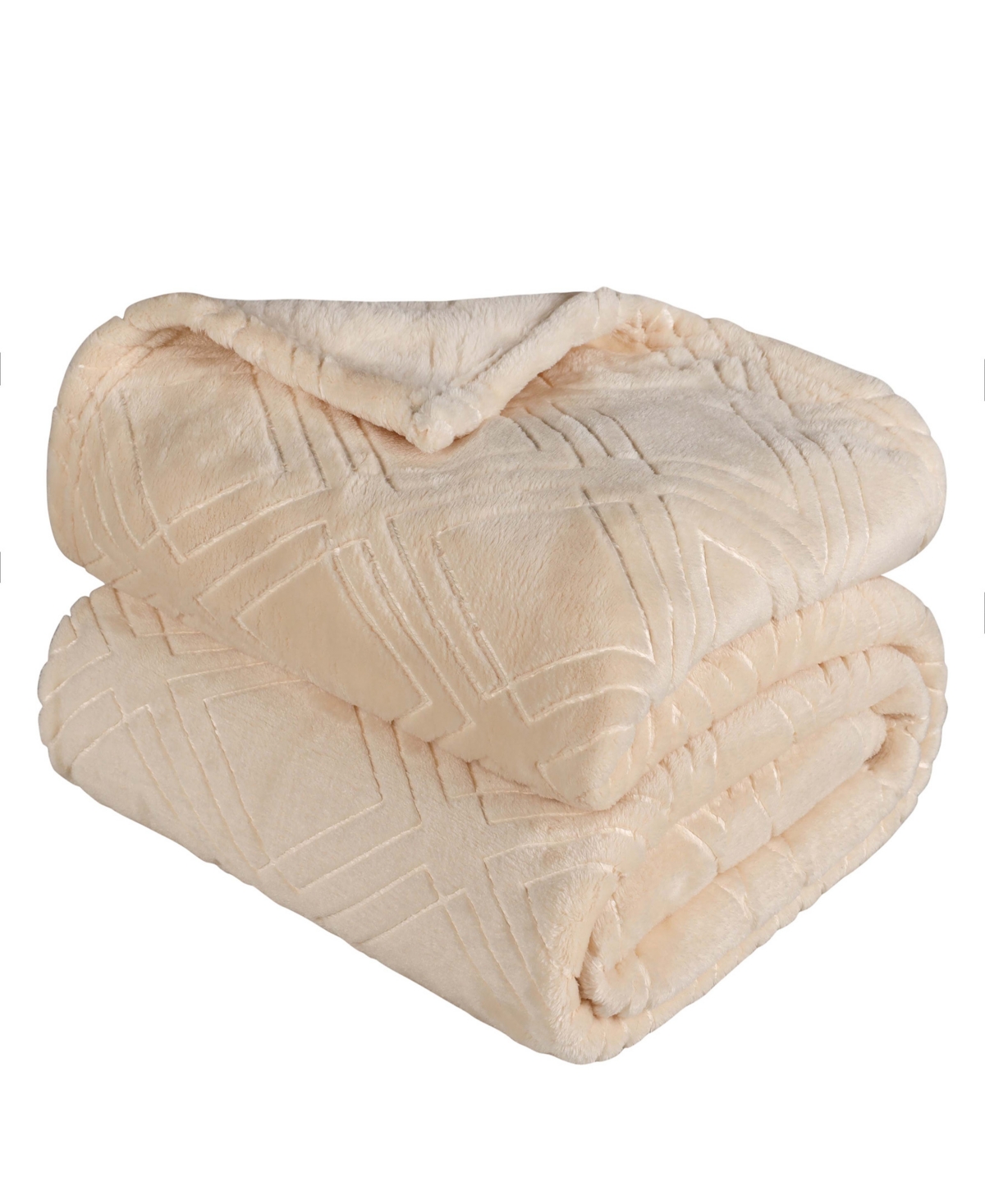 Superior Diamond Flannel Fleece Plush Ultra-soft Blanket In Cream