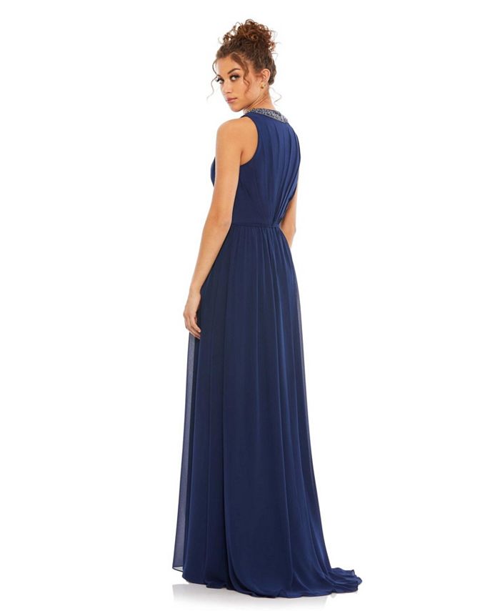 Mac Duggal Women's Ieena Bejeweled Neckline Pleated Chiffon Gown - Macy's