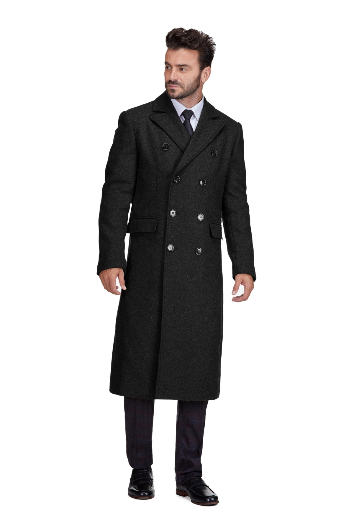 Braveman Men's Double-Breasted Knee Length Wool Blend Three Button Long Overcoat Top Coat