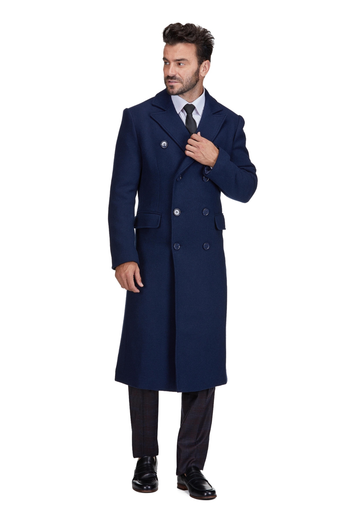 Men's Double-Breasted Knee Length Wool Blend Three Button Long Overcoat Top Coat - Caramel