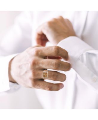 Light Brown Picasso Jasper Gemstone Sterling Silver Men Signet Ring in Brown Rhodium