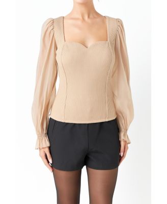 Women's Organza Sleeve Knit Top