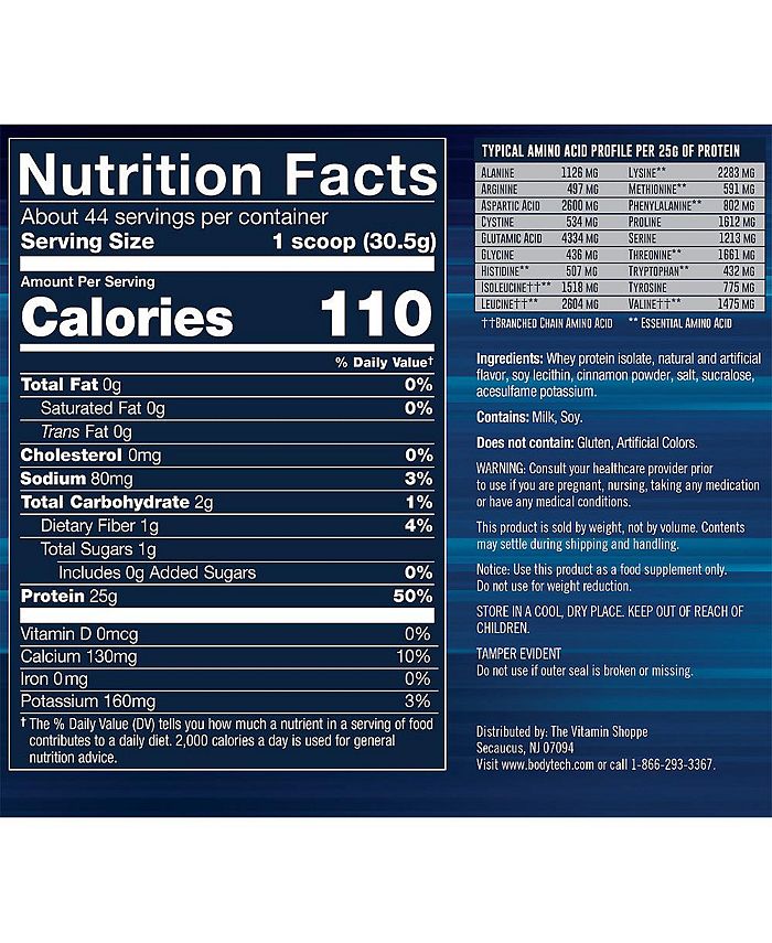 BodyTech Whey Protein Isolate Powder Cinnamon Cereal (3 lbs./44