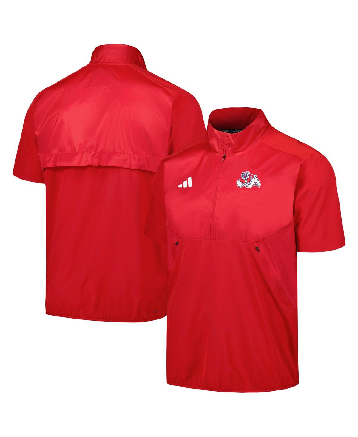 Shop Adidas Originals Men's Adidas Red Fresno State Bulldogs Sideline Aeroready Raglan Short Sleeve Quarter-zip Jacket