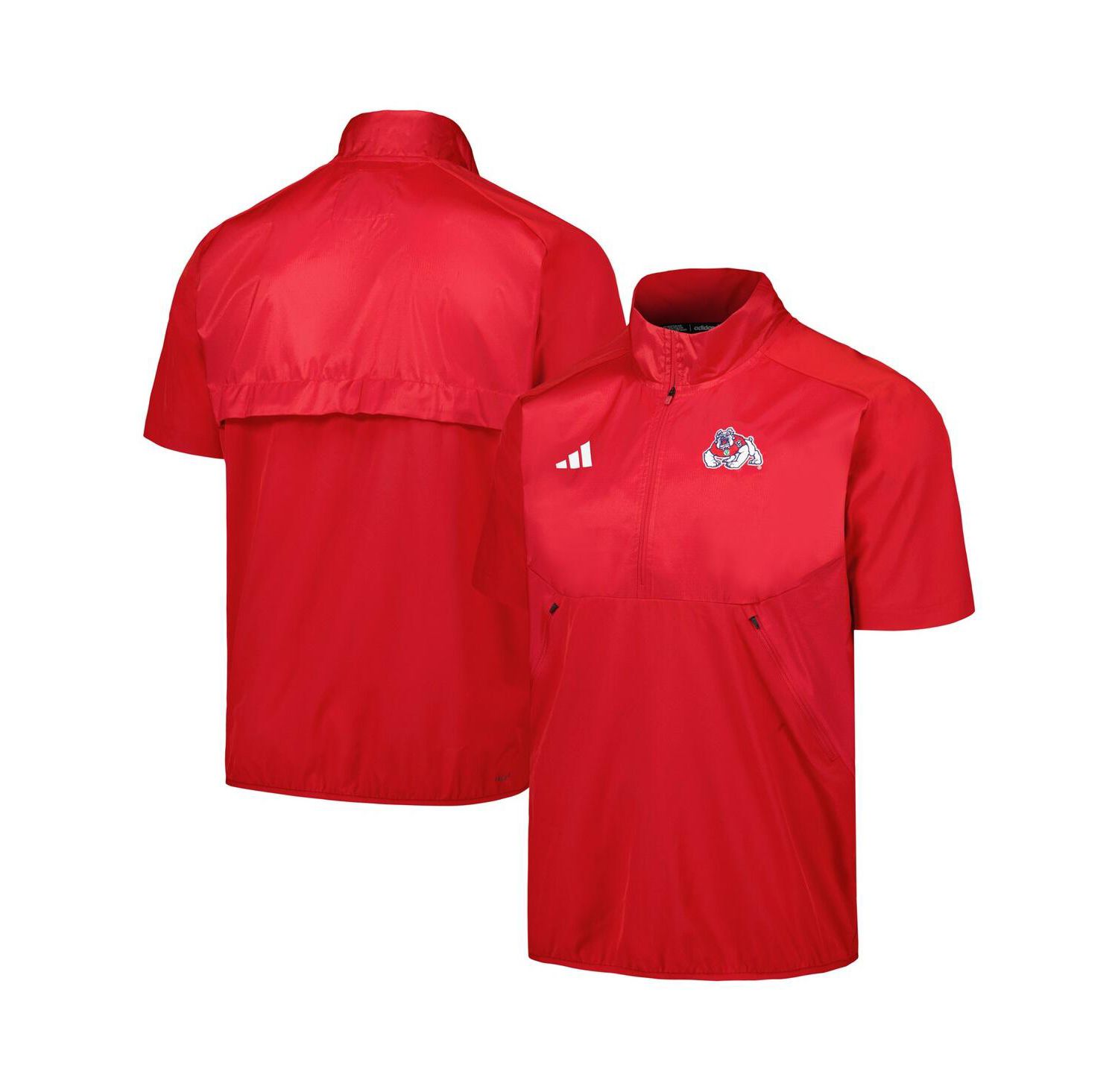 Men's Red Fresno State Bulldogs Sideline AEROREADY Raglan Short Sleeve Quarter-Zip Jacket