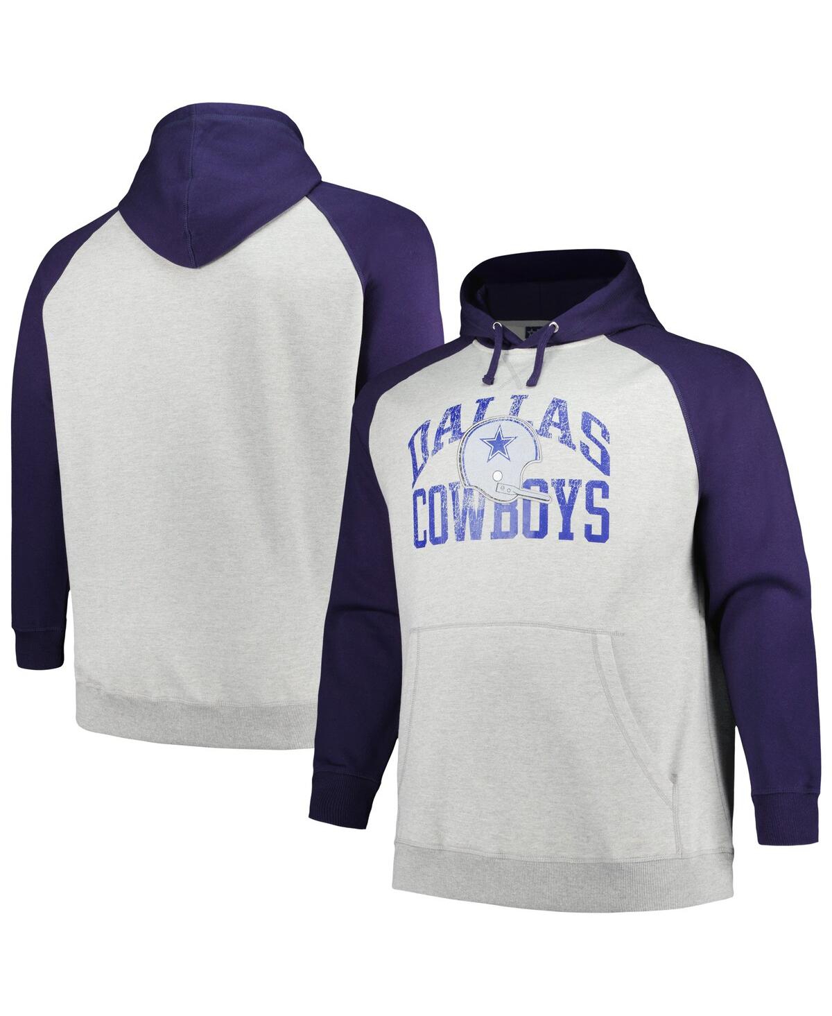 Profile Men's  Heather Gray, Navy Distressed Dallas Cowboys Big And Tall Favorite Arch Throwback Ragl In Heather Gray,navy