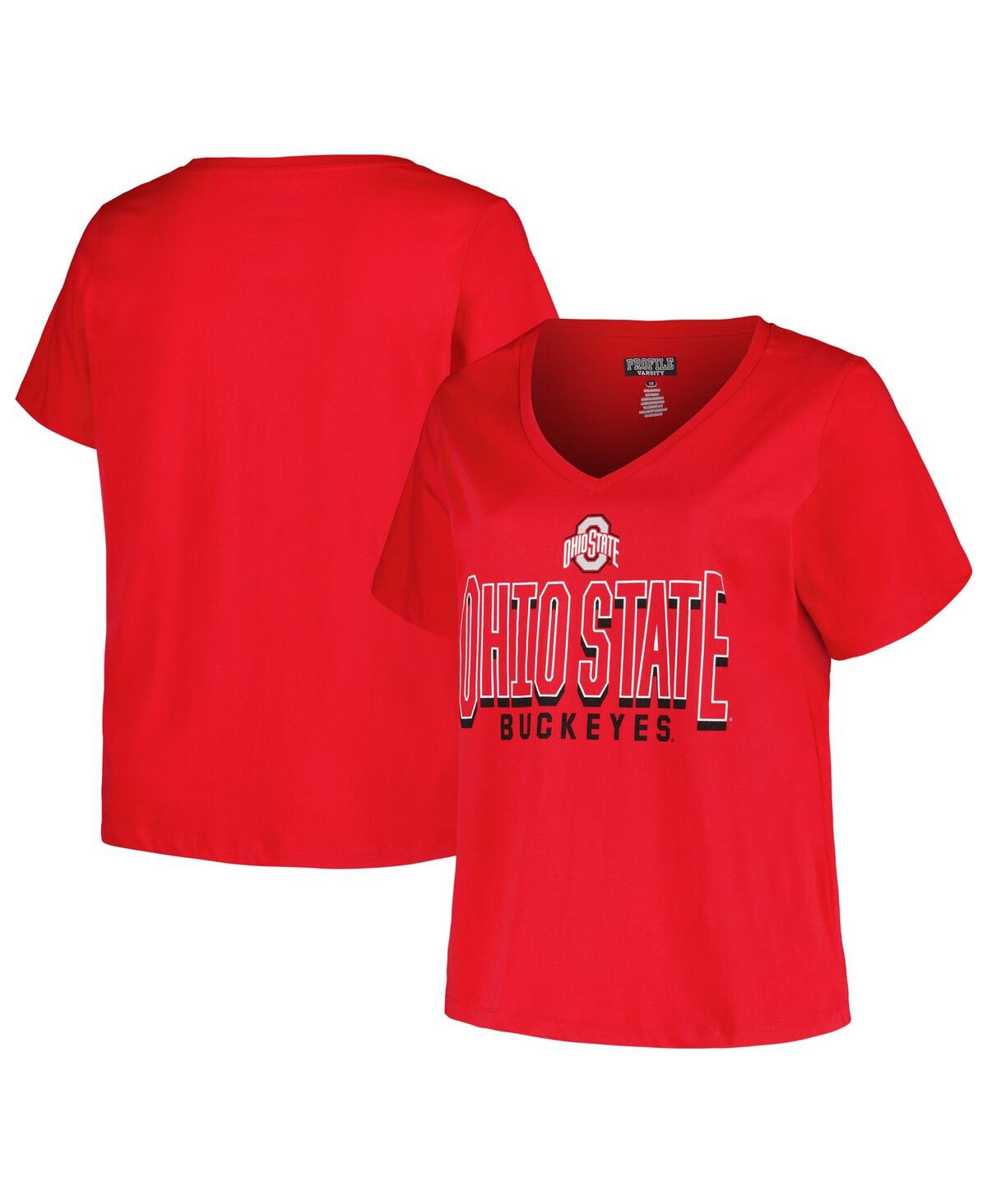 Fanatics Women's  Scarlet Ohio State Buckeyes Plus Size Sideline Route V-neck T-shirt