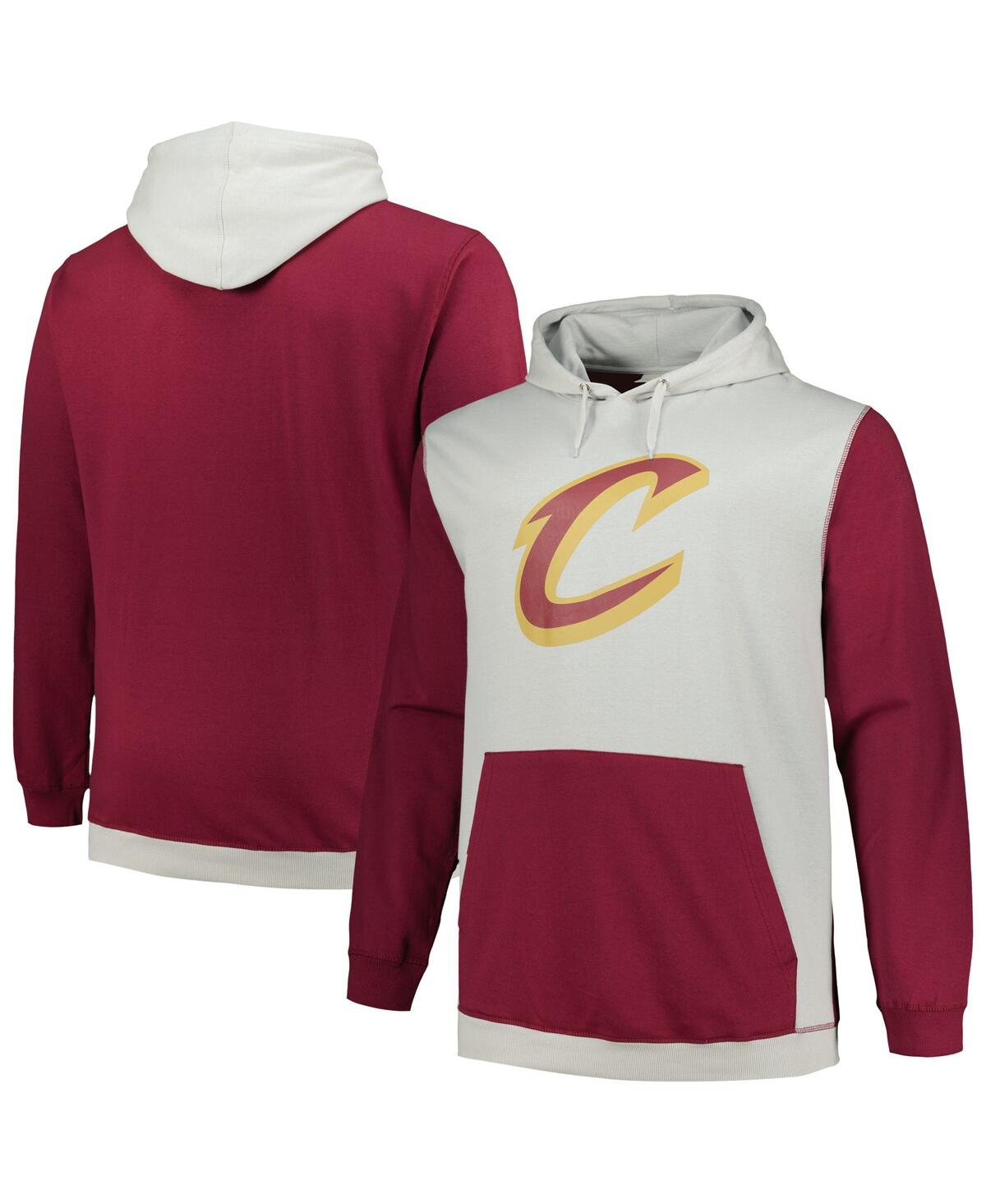 Fanatics Men's  Wine, Silver Cleveland Cavaliers Big And Tall Primary Arctic Pullover Hoodie In Wine,silver