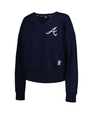 Women's Navy Atlanta Braves Lily V-Neck Pullover Sweatshirt