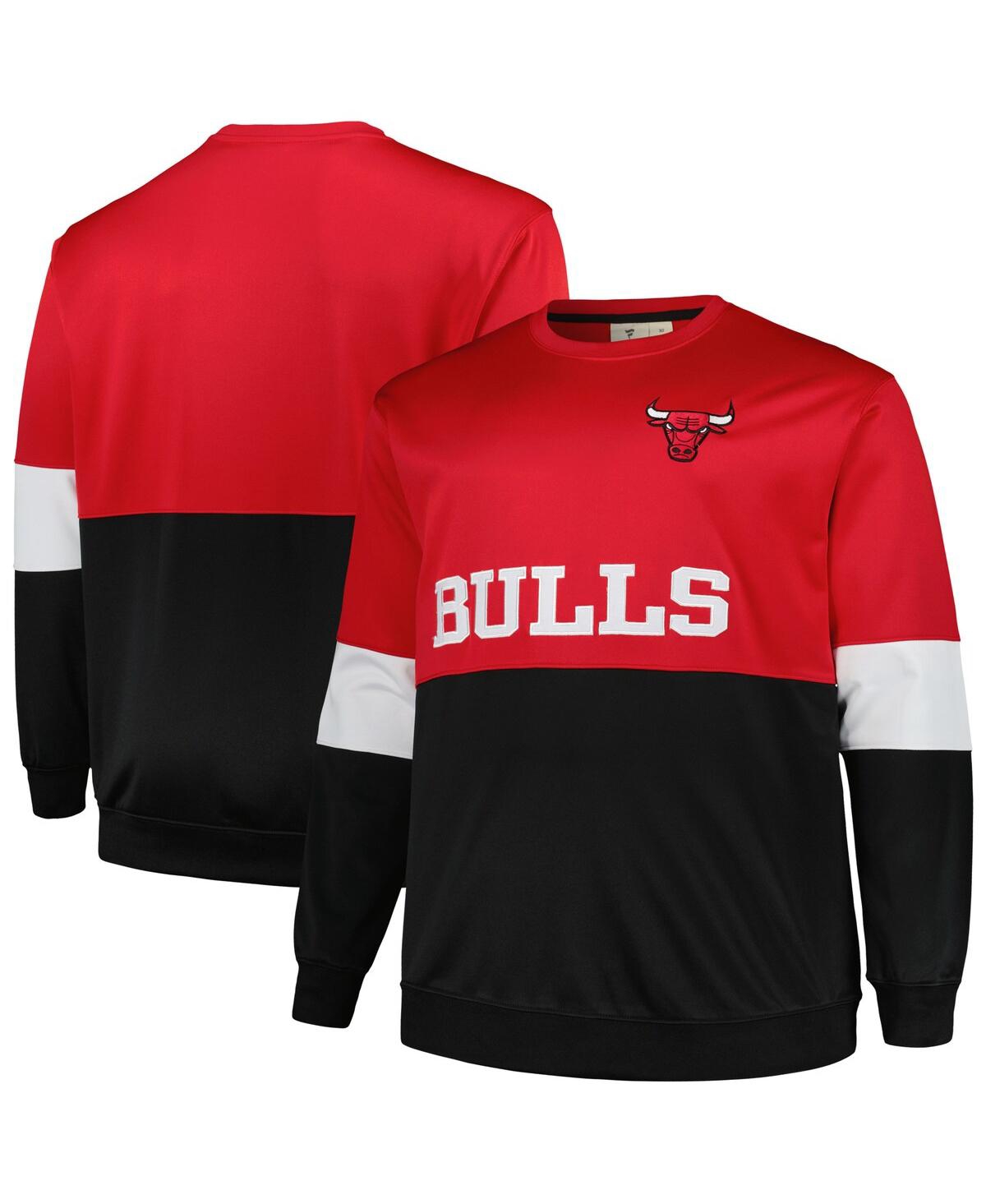 Shop Fanatics Men's  Red, Black Chicago Bulls Big And Tall Split Pullover Sweatshirt In Red,black