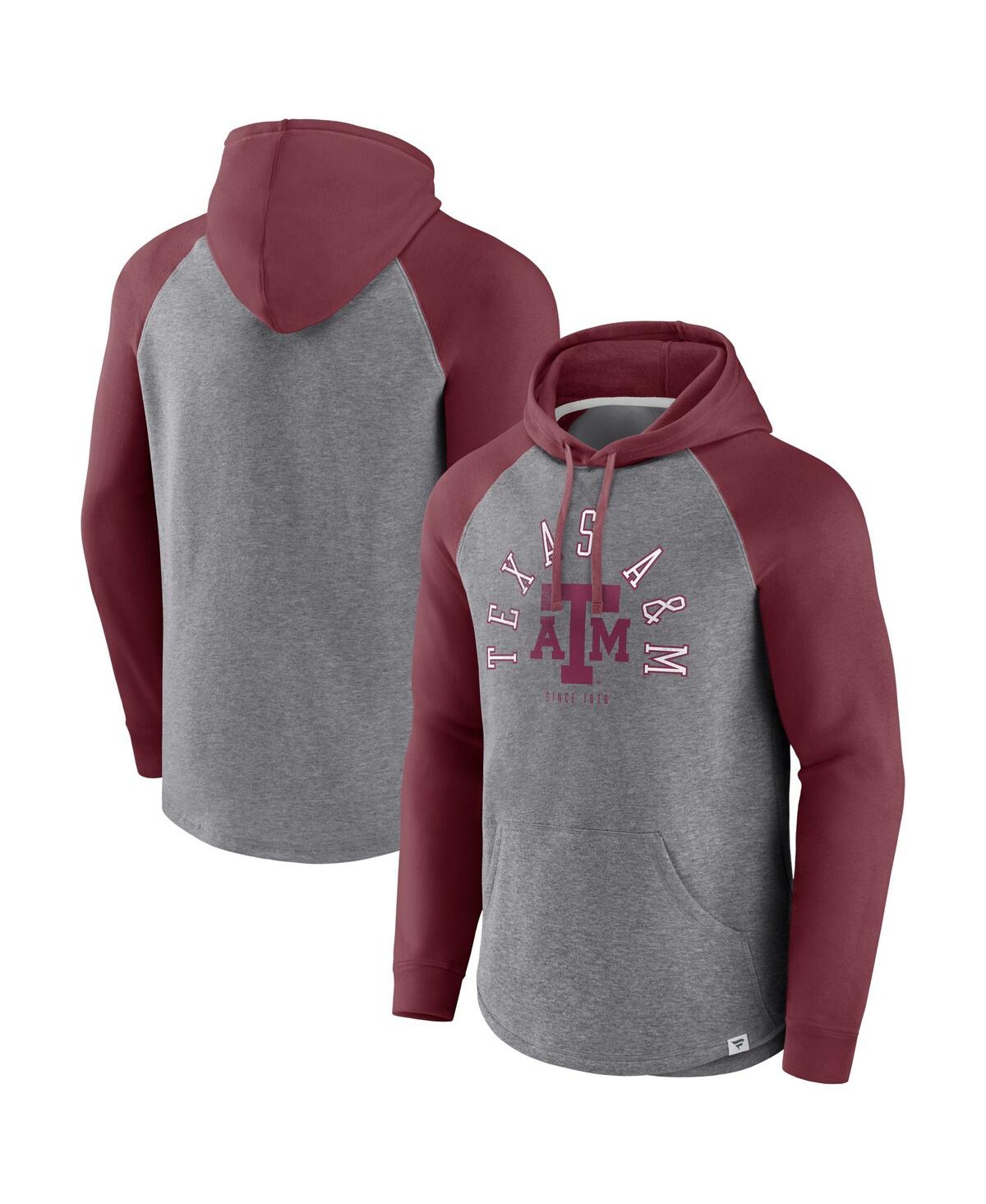 Fanatics Men's  Maroon, Heather Gray Texas A&m Aggies Wrap Up Raglan Pullover Hoodie In Maroon,heather Gray