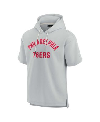 Men's and Women's Gray Philadelphia 76ers Super Soft Fleece Short Sleeve Pullover Hoodie