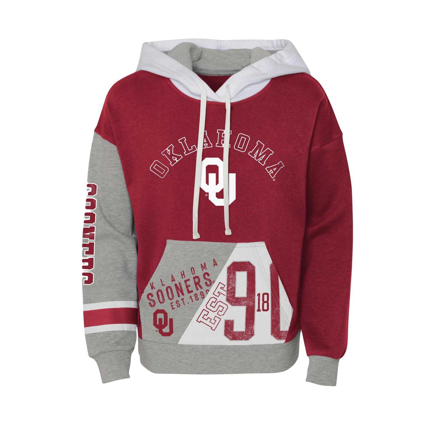 Big Girls Crimson Distressed Oklahoma Sooners True Fan Soft Fleece Pullover Hoodie