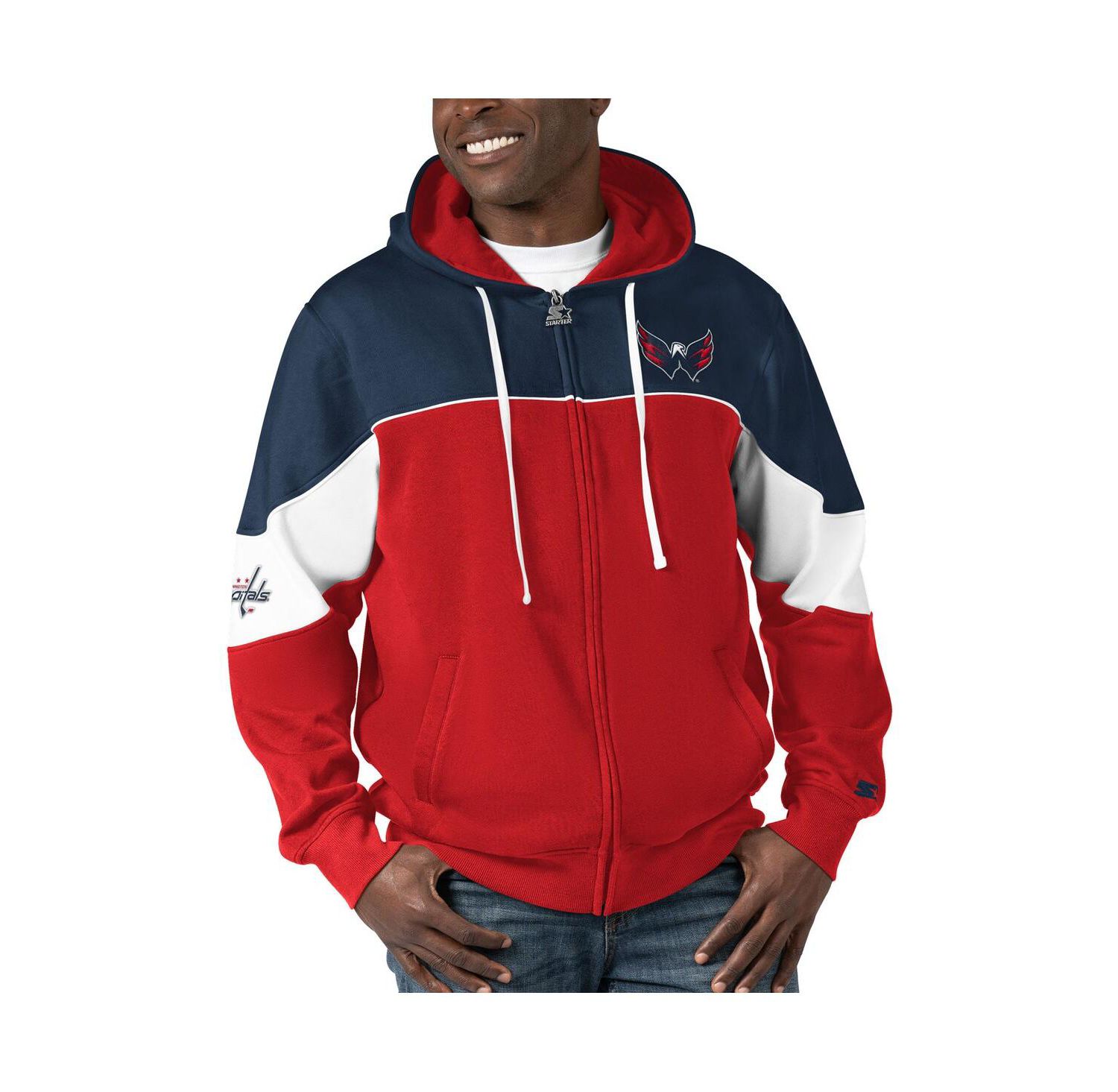 Men's Red, Navy Washington Capitals Power Forward Full-Zip Hoodie