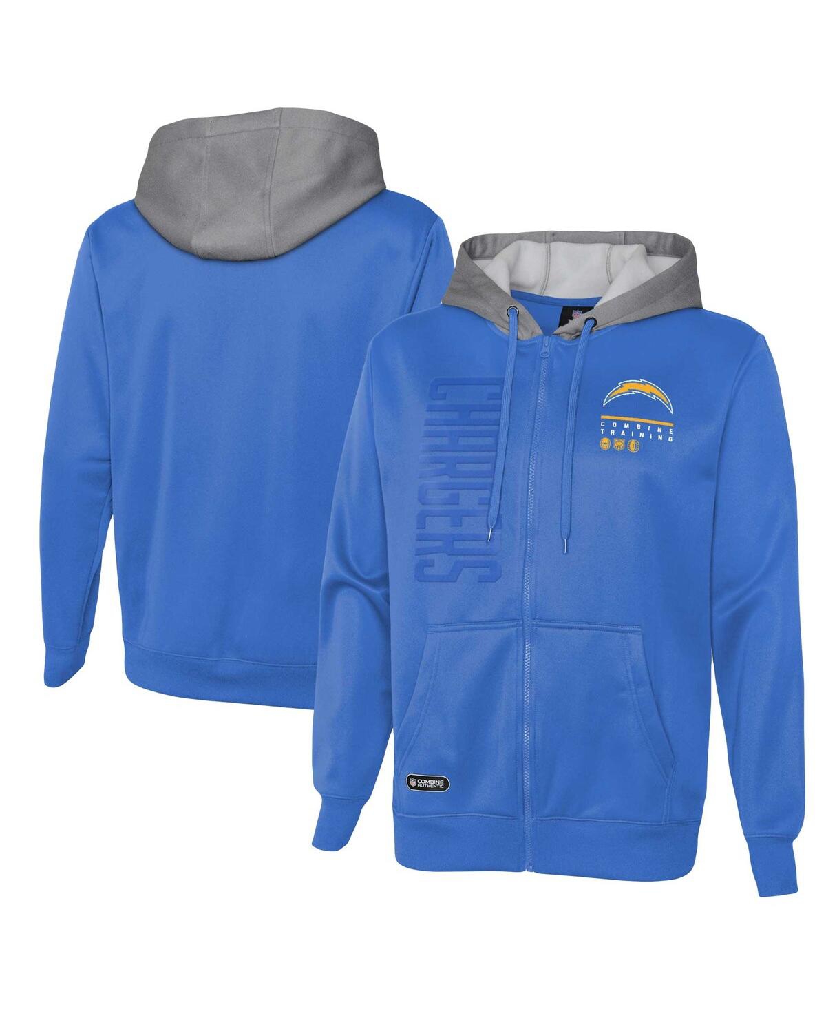 Shop Outerstuff Men's Powder Blue Los Angeles Chargers Combine Authentic Field Play Full-zip Hoodie Sweatshirt
