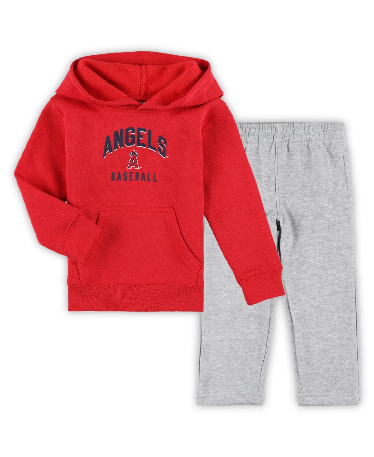 Outerstuff Babies' Toddler Boys And Girls Red, Gray Los Angeles Angels Play-by-play Pullover Fleece Hoodie And Pants Se In Red,gray