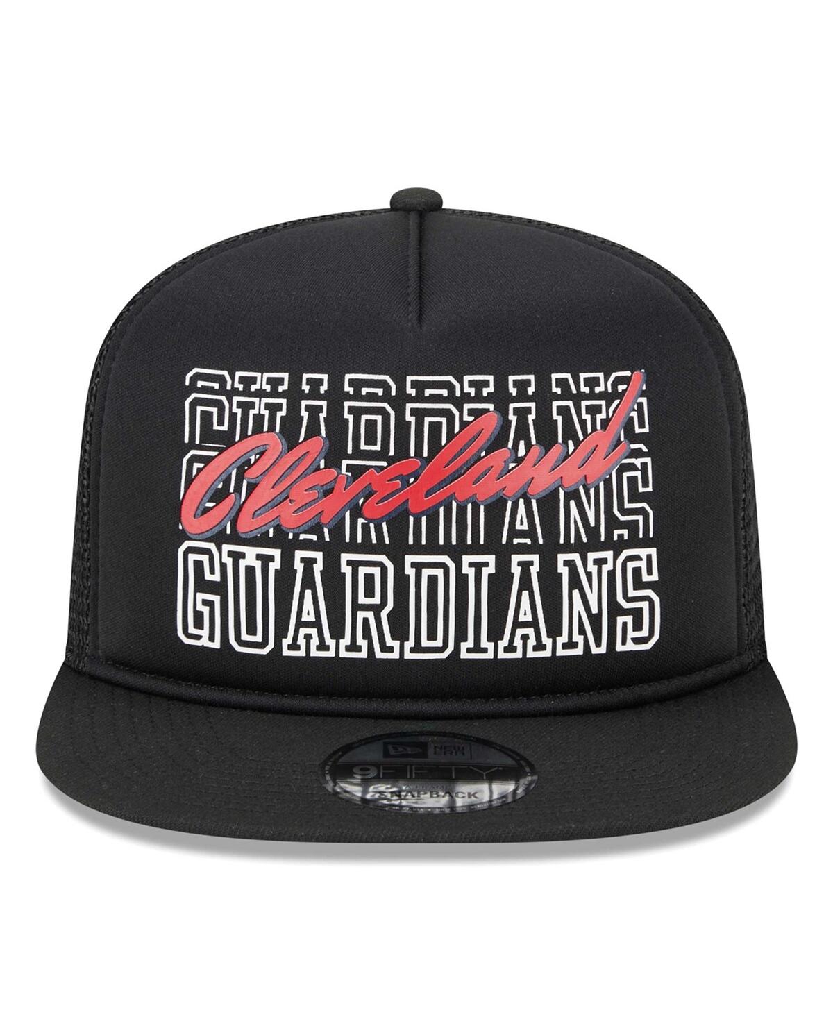 Shop New Era Men's  Black Cleveland Guardians Street Team A-frame Trucker 9fifty Snapback Hat