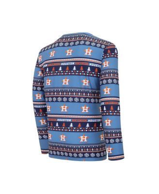 Men's Navy Houston Astros Knit Ugly Sweater Long Sleeve Top and Pants Set