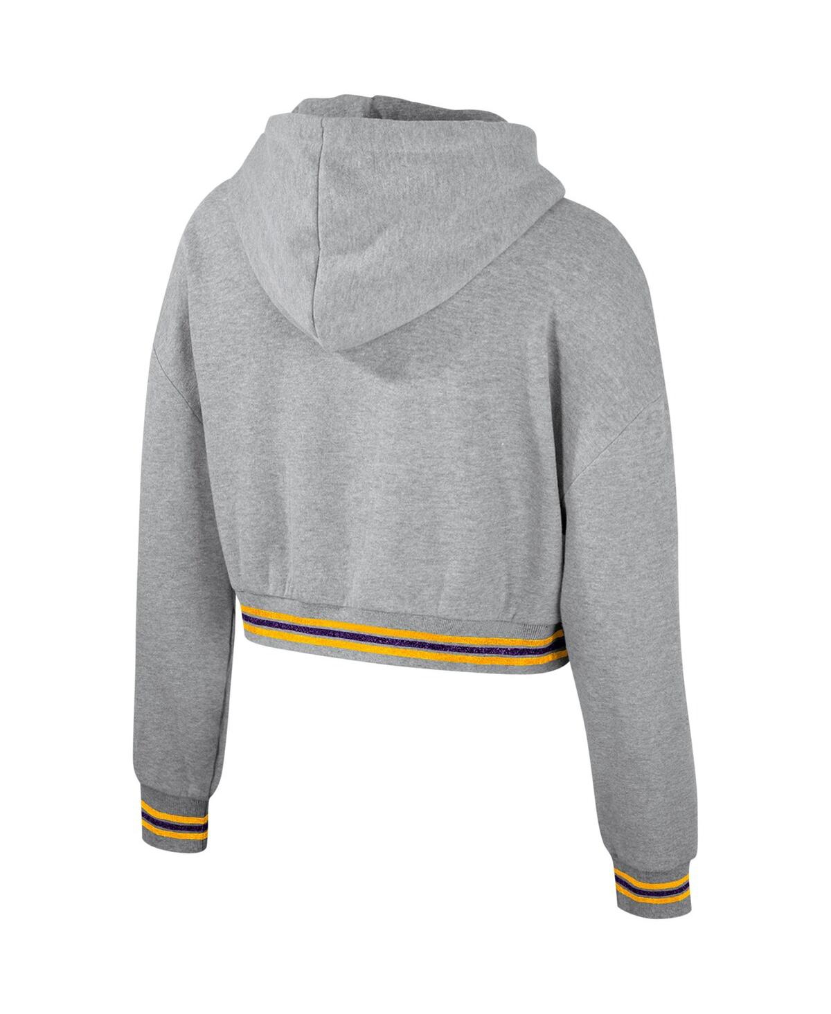 Shop The Wild Collective Women's  Heather Gray Distressed Lsu Tigers Cropped Shimmer Pullover Hoodie