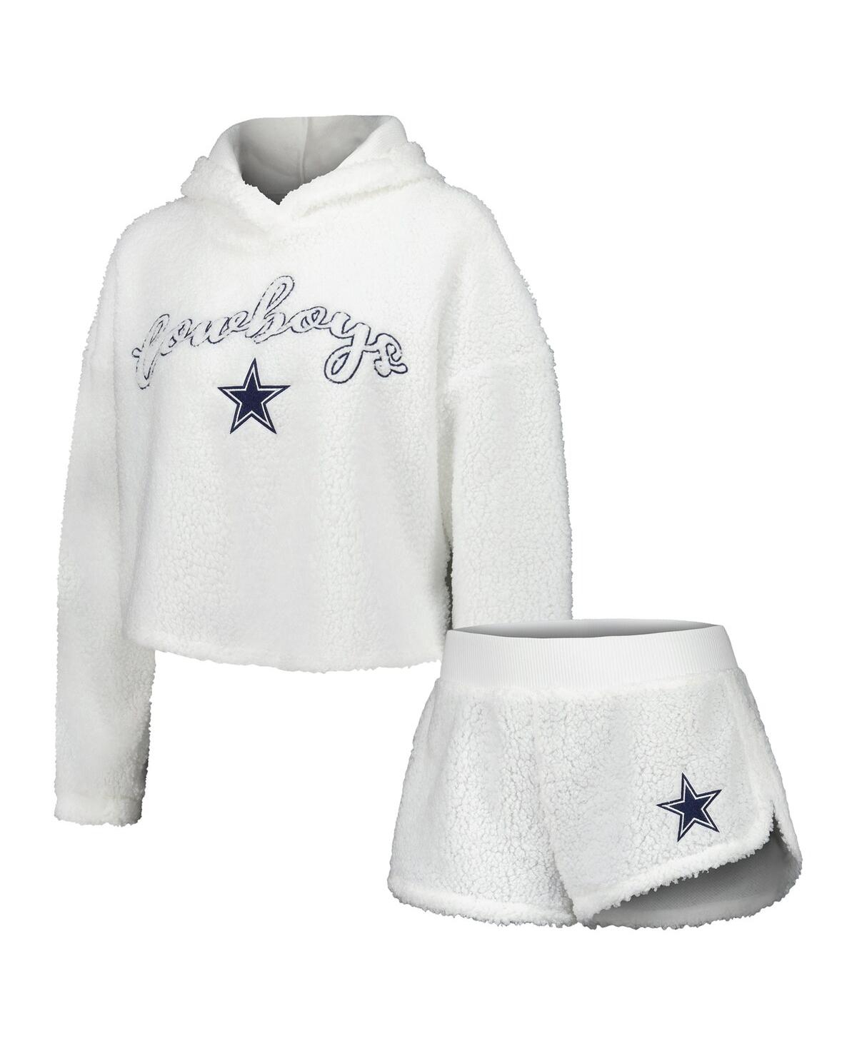 Shop Concepts Sport Women's  White Dallas Cowboys Fluffy Pullover Sweatshirt And Shorts Sleep Set