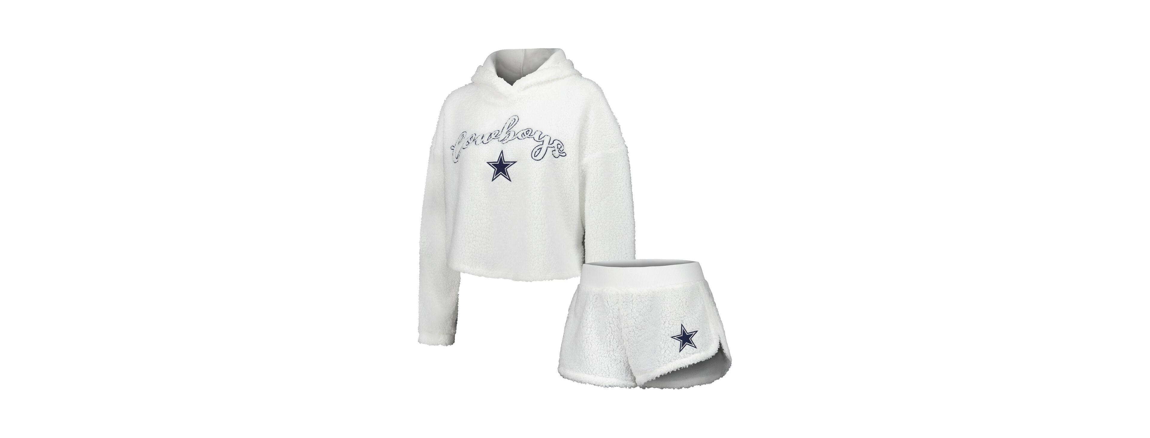 Women's Concepts Sport White Dallas Cowboys Fluffy Pullover Sweatshirt and Shorts Sleep Set