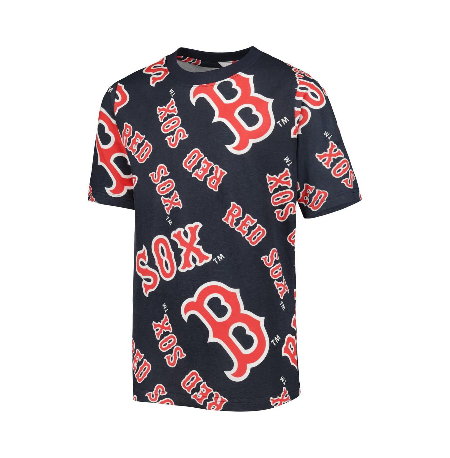Футболка Stitches Navy Boston Red Sox Allover Team для мальчиков — фото 2