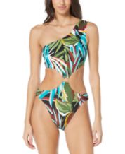 VINCE CAMUTO Women's White Printed Stretch Adjustable Belt Lined Moderate  Coverage Convertible Bandeau One Piece Swimsuit 6 
