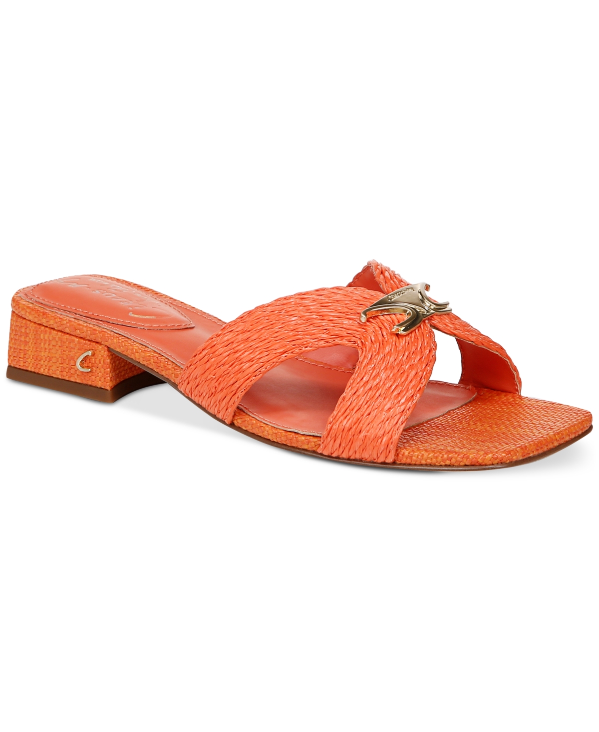 Women's Joella Weave Block-Heel Slide Sandals - Cognac Multi Raffia