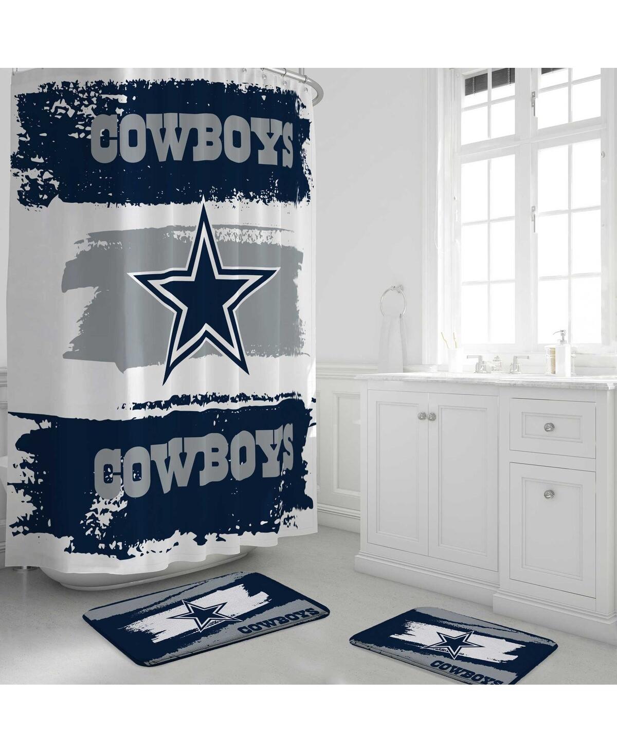 Pegasus Home Fashions Dallas Cowboys Shower Curtain And Bath Mat Set In Gray,navy