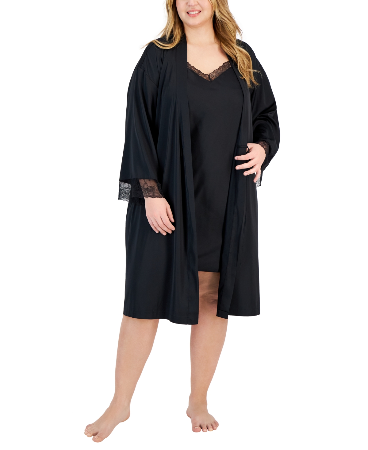 I.n.c. International Concepts Plus Size Lace-Trim Satin Chemise, Created for Macy's