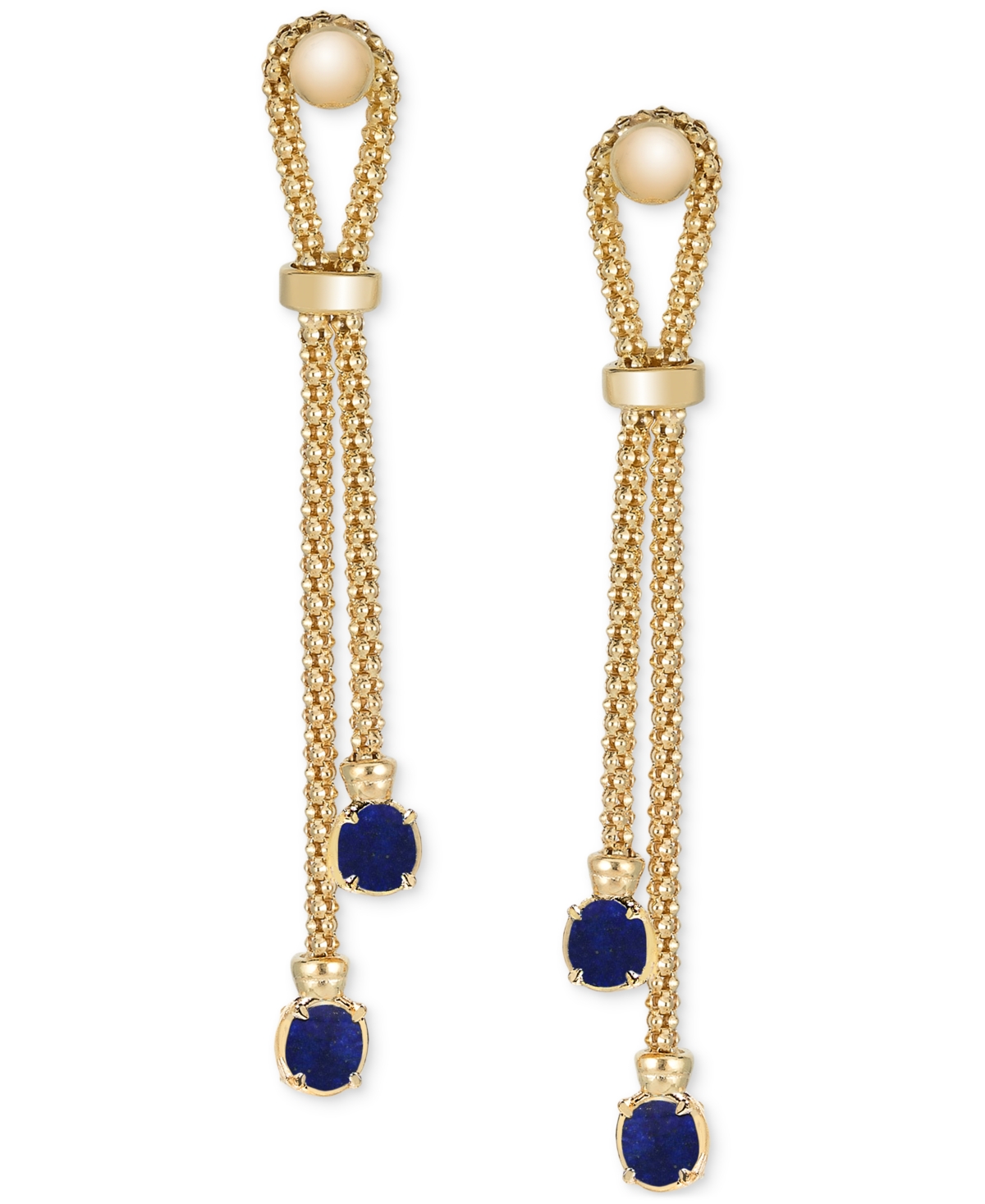 Macy's Lab Grown Onyx Popcorn Chain Link Drop Earrings In 14k Gold-plated Sterling Silver (also Available I In Lapis