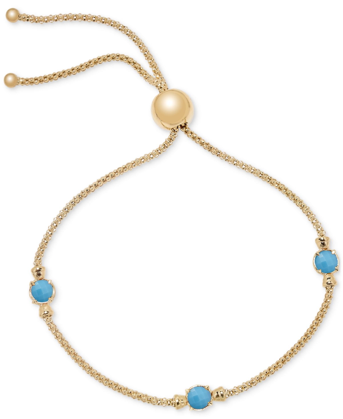 Lab Grown Onyx Popcorn Link Bolo Bracelet in 14k Gold-Plated Sterling Silver (Also available in lapis lazuli, swiss blue topaz, turquoise, amethyst &