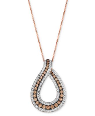 Le Vian - Chocolate Diamond & Vanilla Diamond Open Teardrop Adjustable 20" Pendant Necklace (1-1/6 ct. t.w.) in 14k Rose Gold