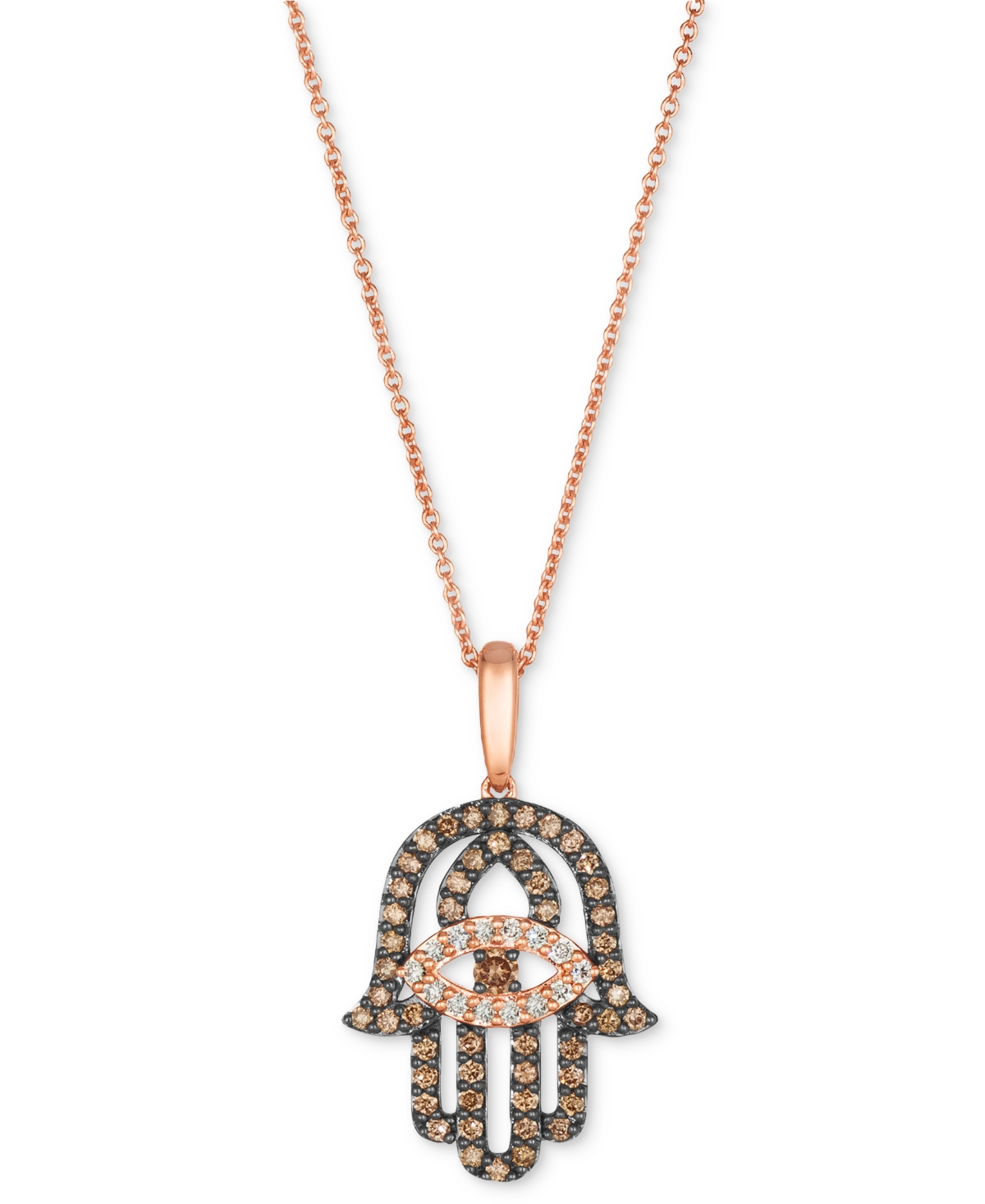 Le Vian Chocolate Diamond & Nude Diamond Hamsa Hand Adjustable 20" Pendant Necklace (1/2 Ct. T.w.) In 14k Ro In K Strawberry Gold Pendant