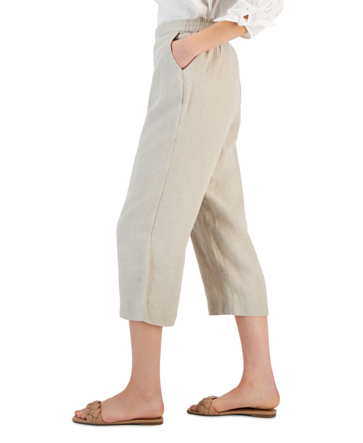 Charter Club Women's 100% Linen Solid Cropped Pull-On Pants, Created for Macy's