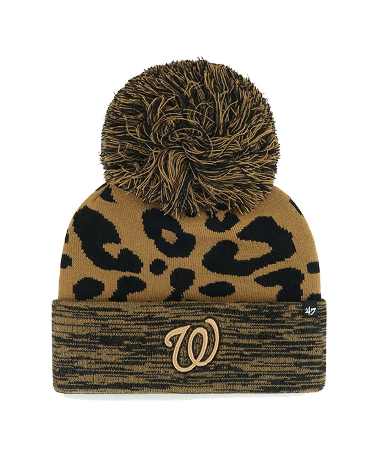 47 Brand Women's ' Washington Nationals Leopard Rosette Cuffed Knit Hat With Pom In Brown