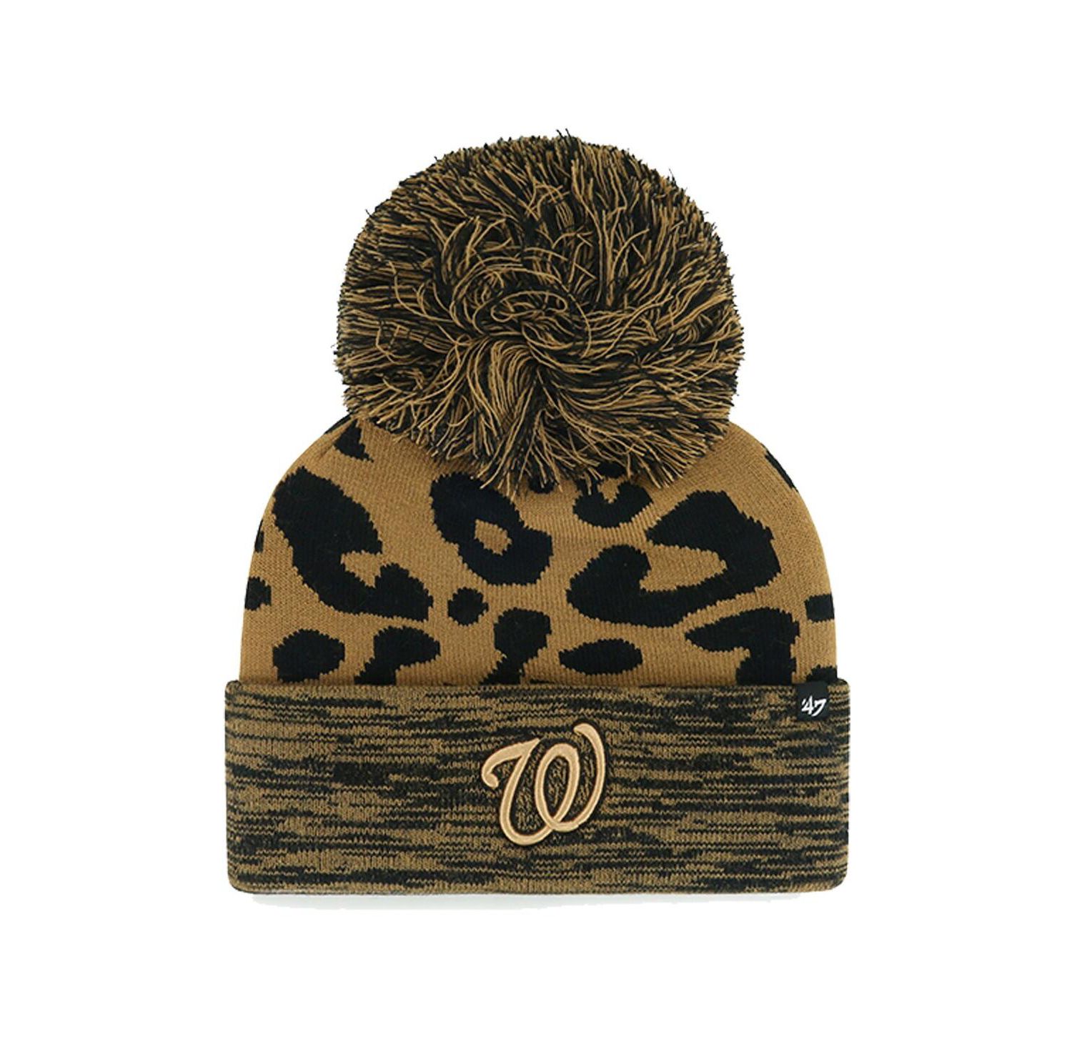 Women's Washington Nationals Leopard Rosette Cuffed Knit Hat with Pom