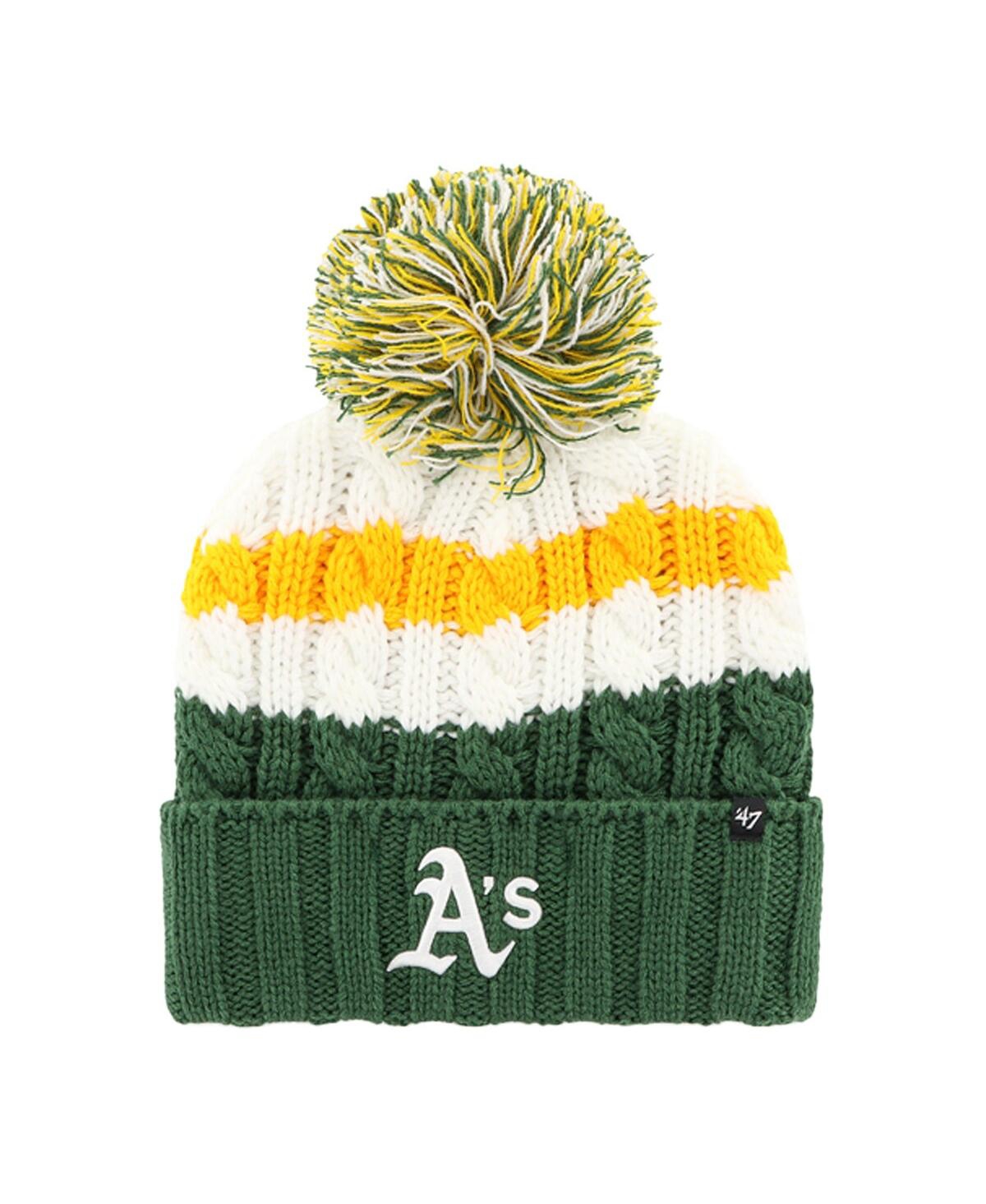 47 Brand Women's ' White, Green Oakland Athletics Ashfield Cuffed Knit Hat With Pom