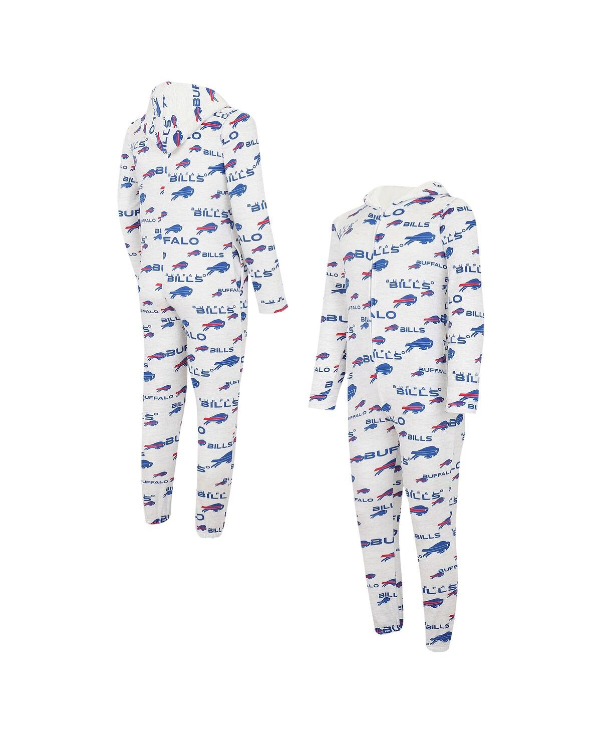 CONCEPTS SPORT MEN'S CONCEPTS SPORT WHITE BUFFALO BILLS ALLOVER PRINT DOCKET UNION FULL-ZIP HOODED PAJAMA SUIT