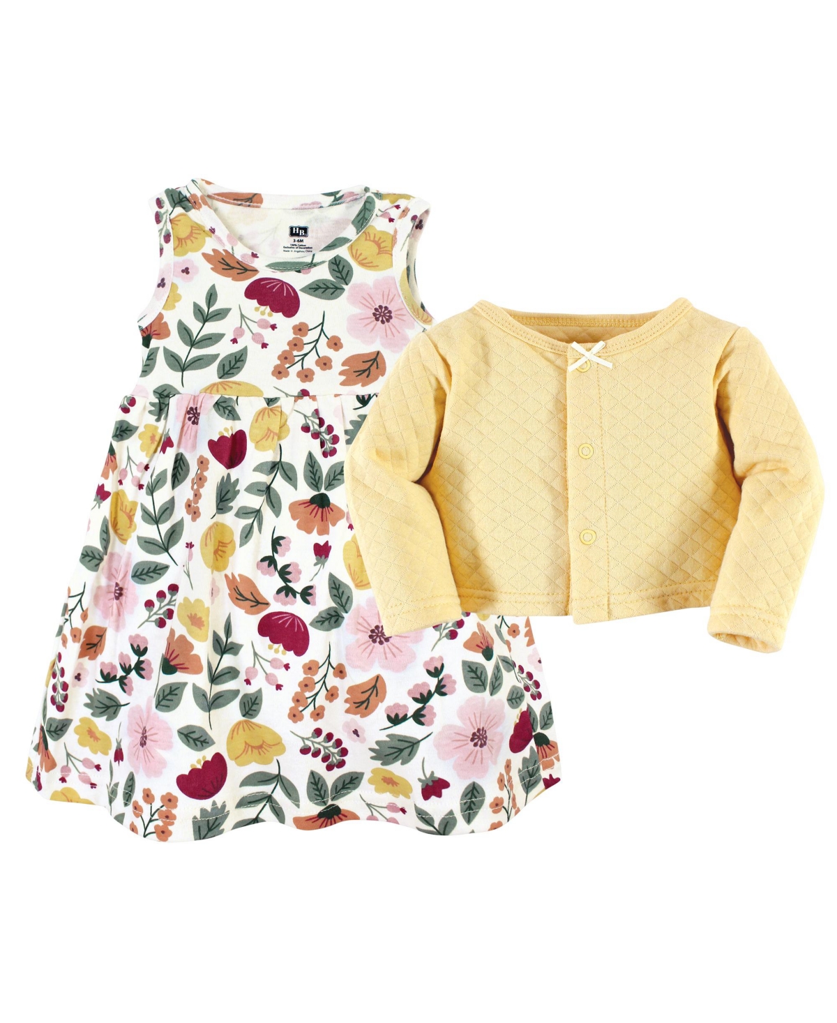 Hudson Baby Toddler Girls Quilted Cardigan and Dress 2pc Set,- Fall botanical