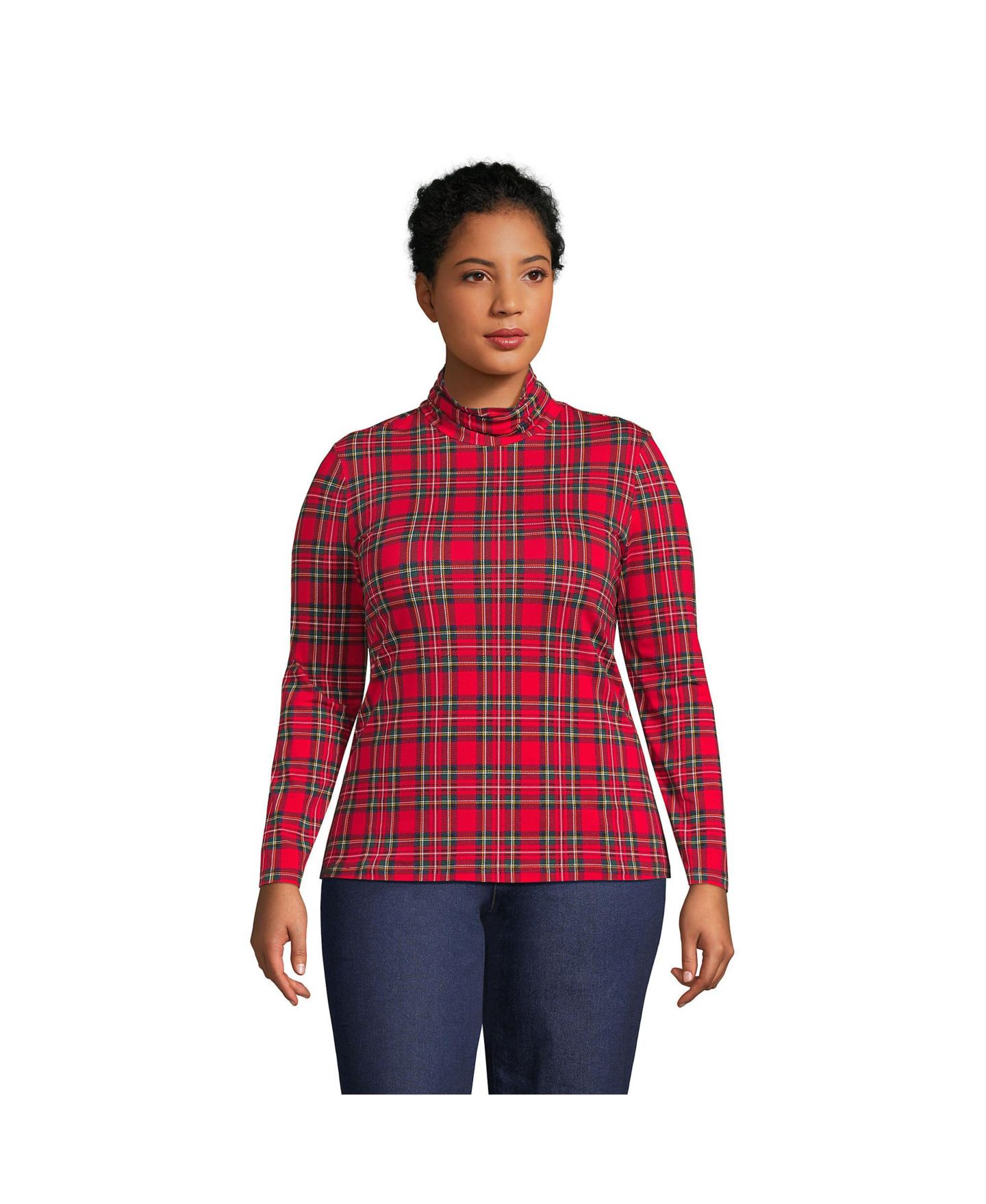 Женский топ Lands' End Plus Size Lightweight Jersey Long Sleeve Turtleneck, цвет: Насыщенный бордовый — фото 1