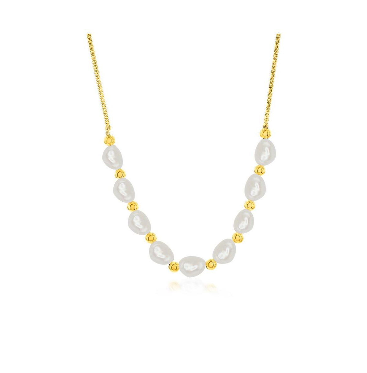 Sterling Silver or Gold Plated Over Sterling Silver Freshwater Pearl Bead Necklace - silver
