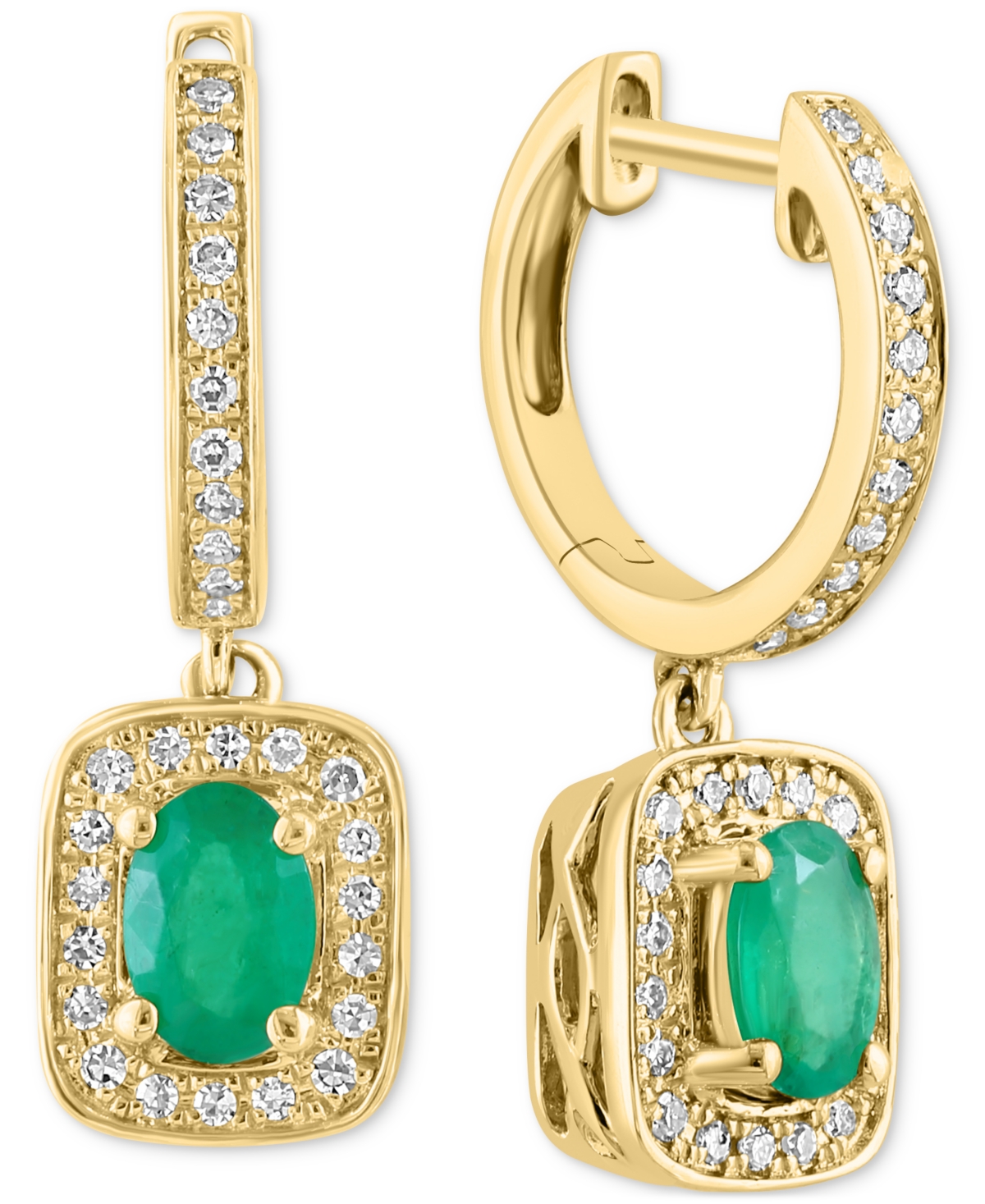 Effy Collection Effy Emerald (7/8 Ct. T.w.) & Diamond (1/4 Ct. T.w.) Dangle Hoop Drop Earrings In 14k Gold