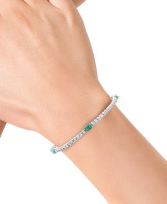 EFFY&reg; Emerald (3/4 ct. t.w.) & Diamond (1/2 ct. t.w.) Tennis Bracelet in Sterling Silver