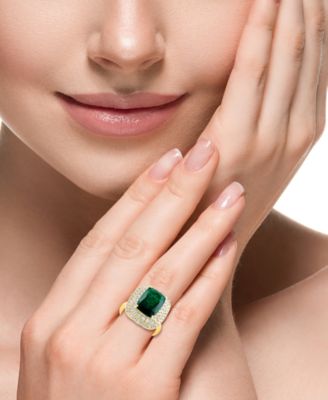 EFFY&reg; Lab Grown Emerald (4-7/8 ct. t.w.) & Lab Grown Diamond (1-1/10 ct. t.w.) Double Halo Ring in 14k Gold